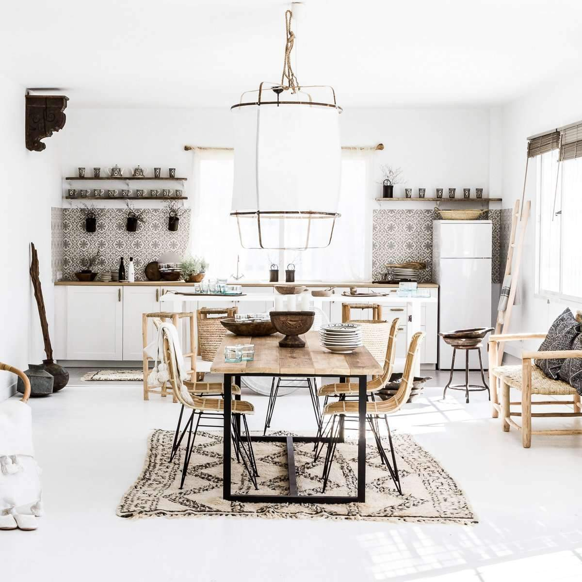 Bamboo Pendant Light | Natural Bamboo & Linen | 40cm Diameter