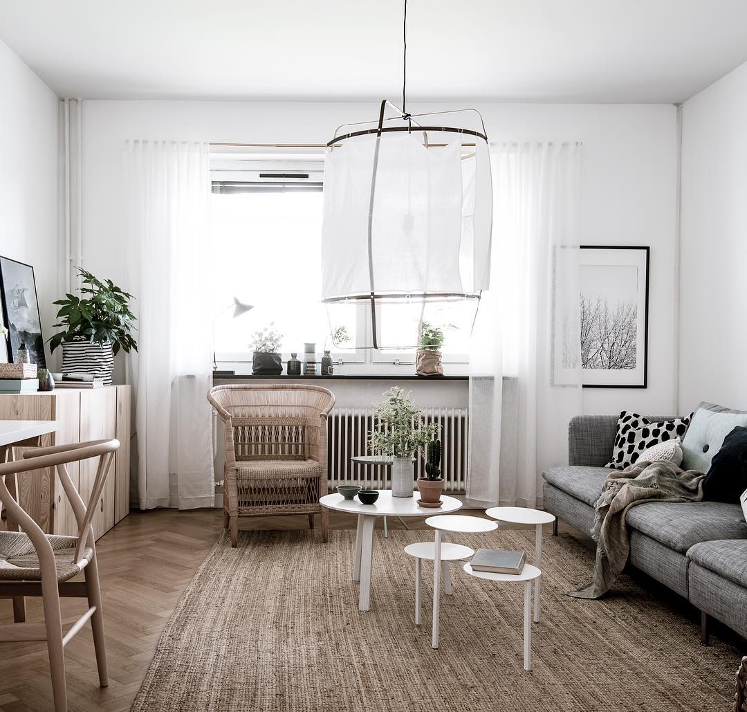 Bamboo Pendant Light | Natural Bamboo & Linen | 40cm Diameter