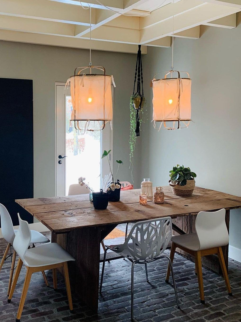 Bamboo Pendant Light | Natural Bamboo & Linen | 40cm Diameter