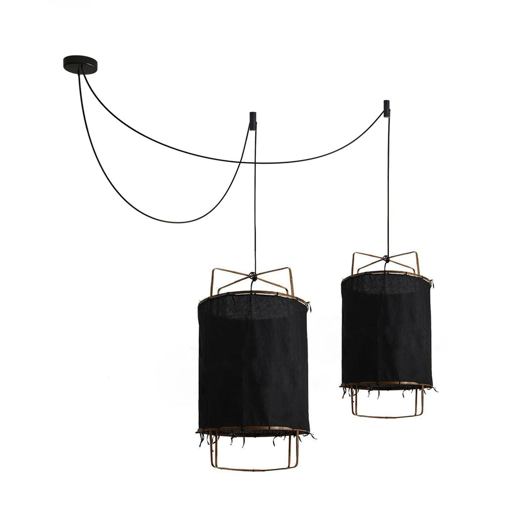 Bamboo Pendant Light | Natural Bamboo & Linen | 40cm Diameter
