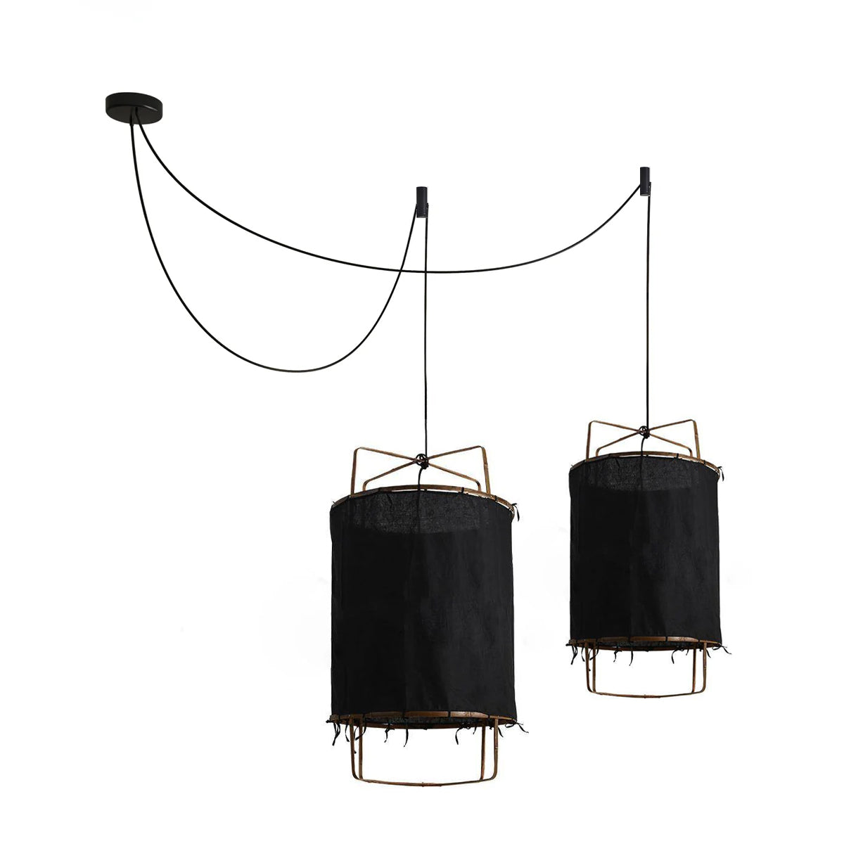 Bamboo Pendant Light | Natural Bamboo & Linen | 40cm Diameter