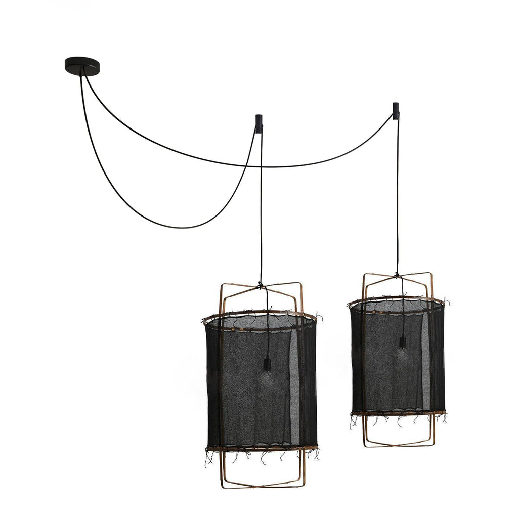 Bamboo Pendant Light | Natural Bamboo & Linen | 40cm Diameter