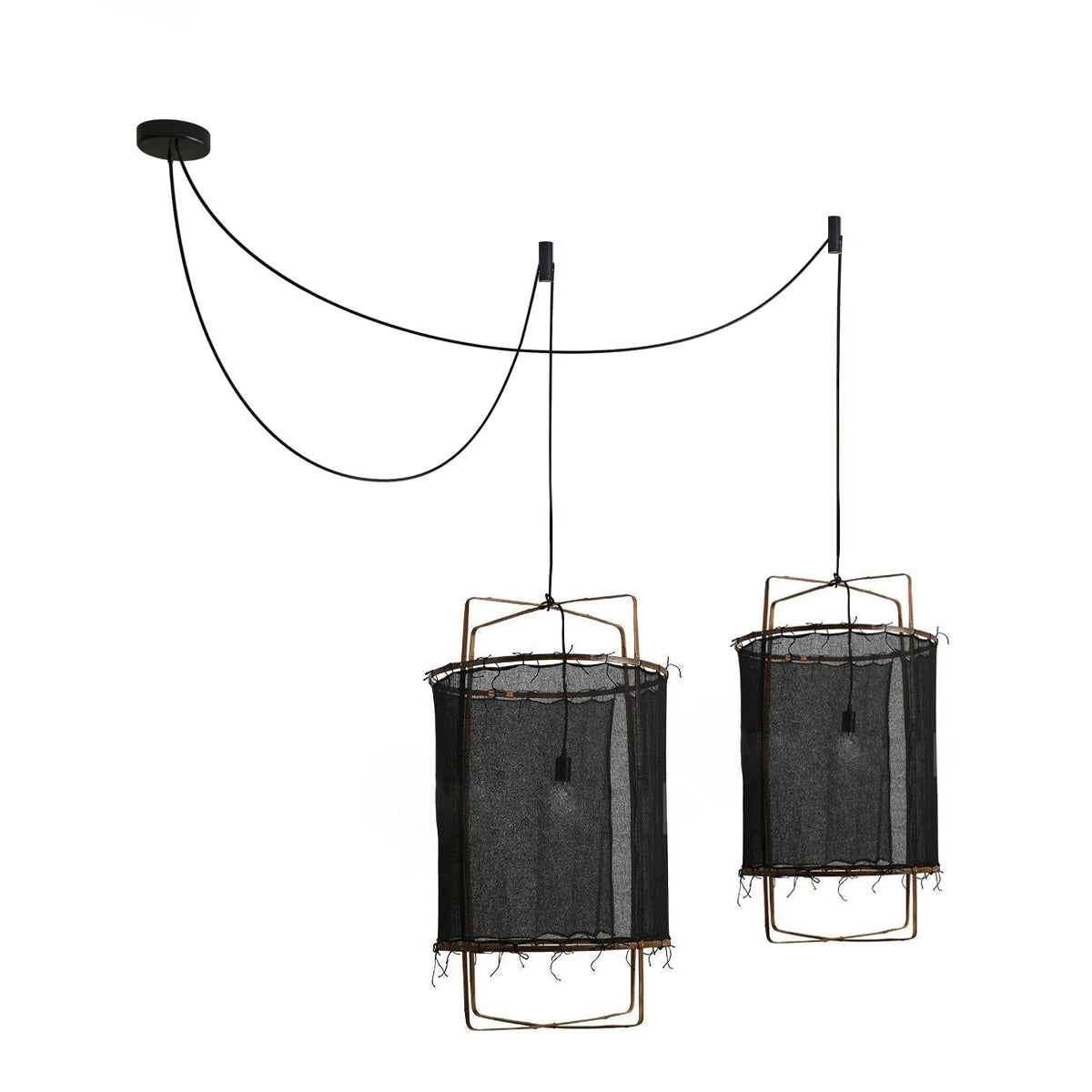 Bamboo Pendant Light | Natural Bamboo & Linen | 40cm Diameter