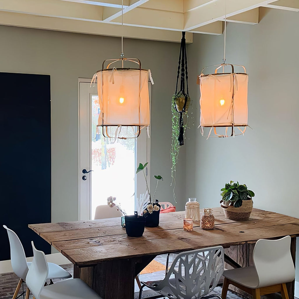 Bamboo Pendant Light | Natural Bamboo & Linen | 40cm Diameter