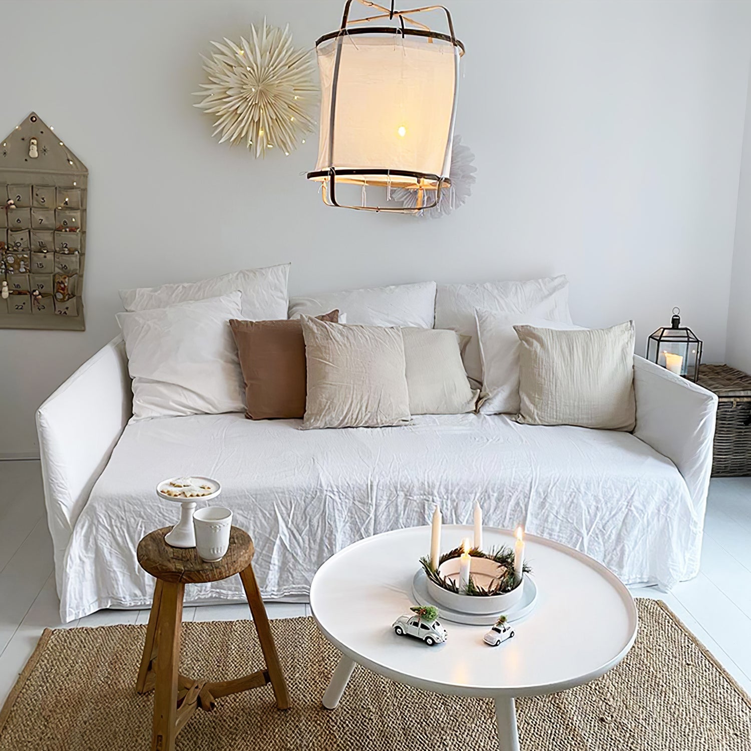 Bamboo Pendant Light | Natural Bamboo & Linen | 40cm Diameter