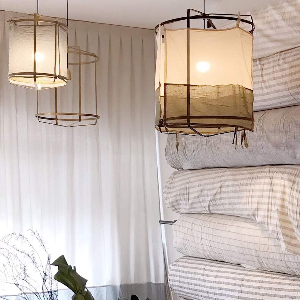 Bamboo Pendant Light | Natural Bamboo & Linen | 40cm Diameter