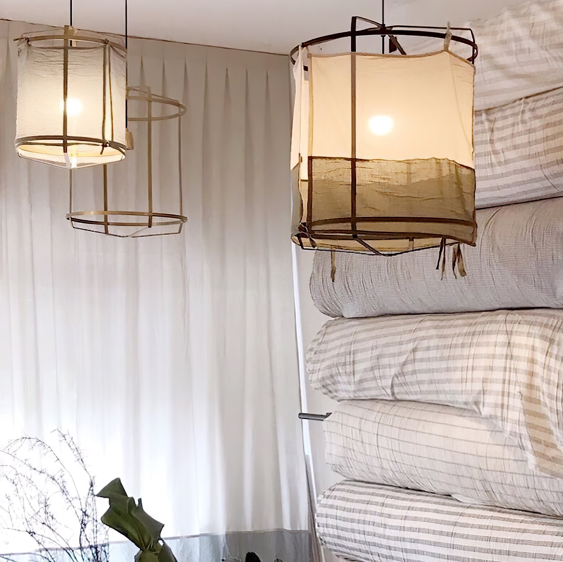 Bamboo Pendant Light | Natural Bamboo & Linen | 40cm Diameter