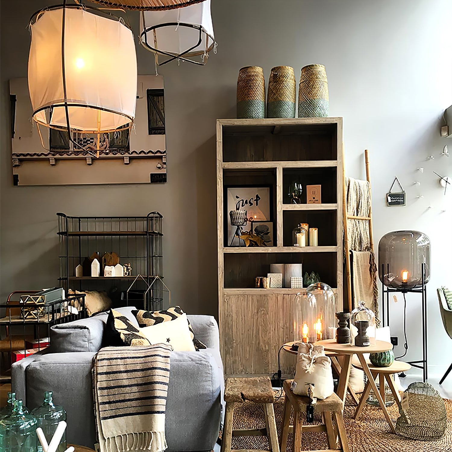 Bamboo Pendant Light | Natural Bamboo & Linen | 40cm Diameter