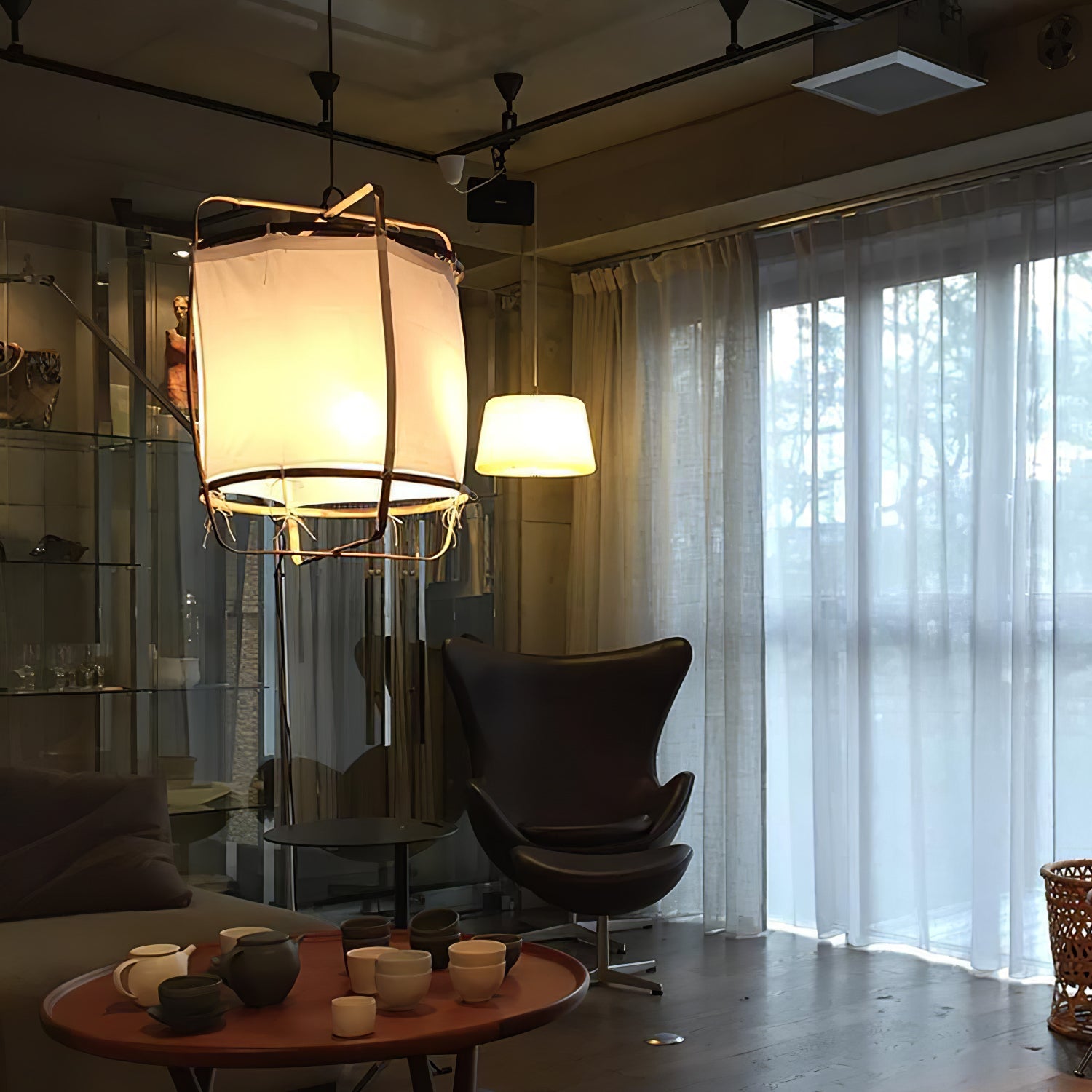 Bamboo Pendant Light | Natural Bamboo & Linen | 40cm Diameter