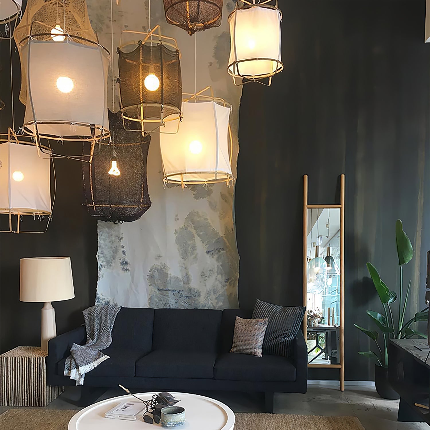 Bamboo Pendant Light | Natural Bamboo & Linen | 40cm Diameter