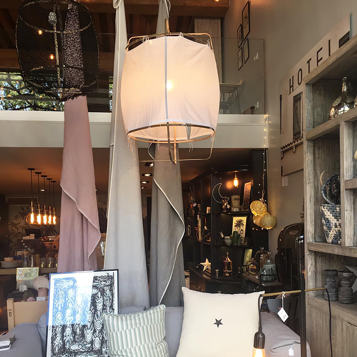 Bamboo Pendant Light | Natural Bamboo & Linen | 40cm Diameter