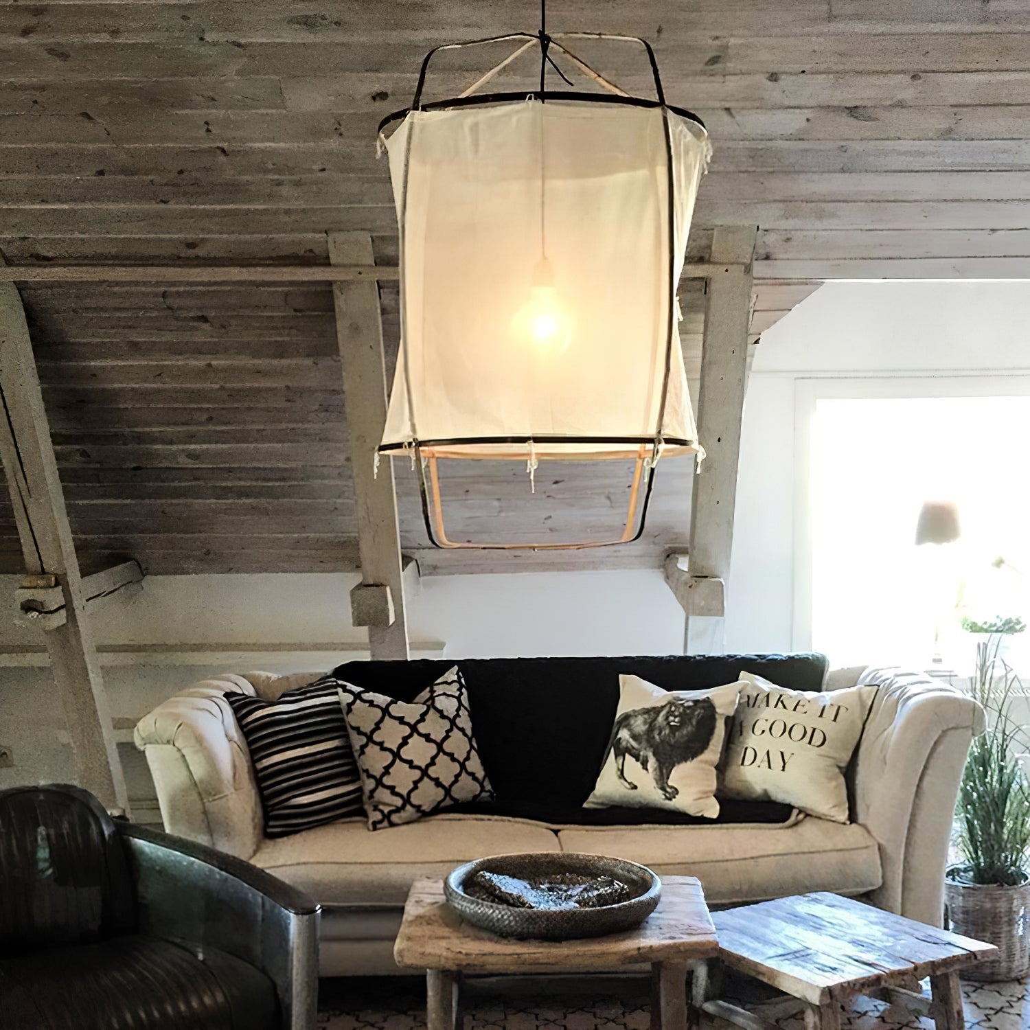 Bamboo Pendant Light | Natural Bamboo & Linen | 40cm Diameter