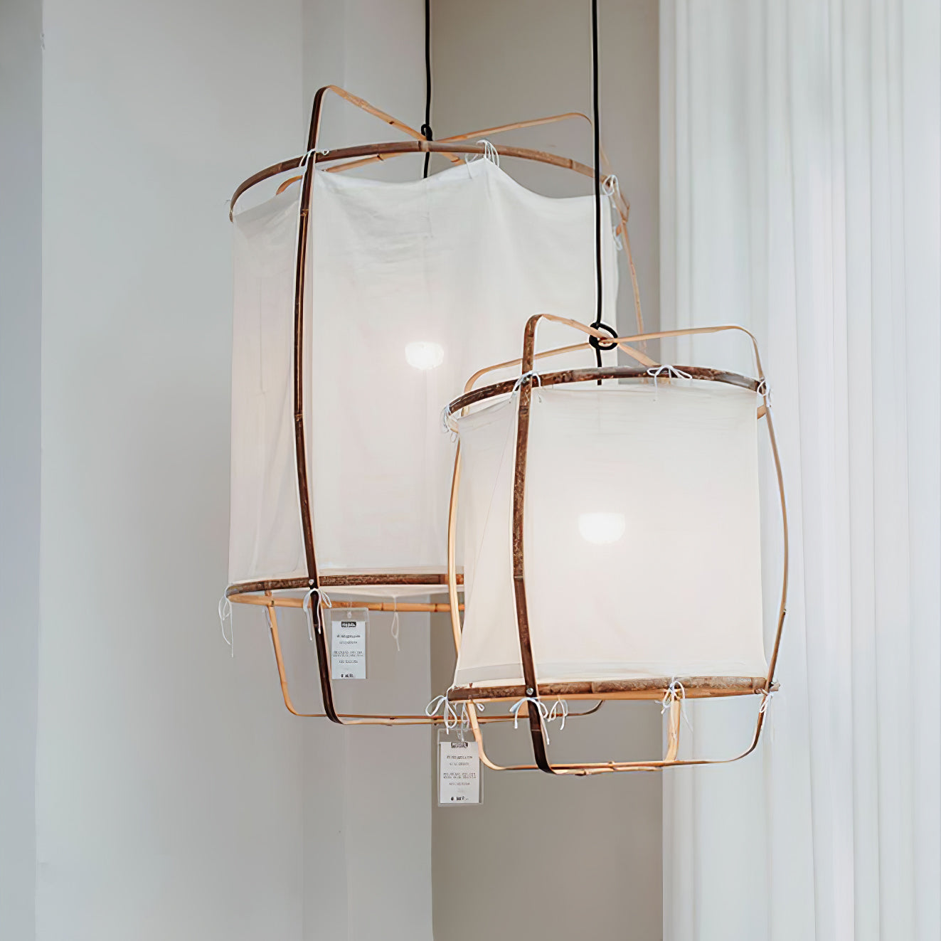 Bamboo Pendant Light | Natural Bamboo & Linen | 40cm Diameter