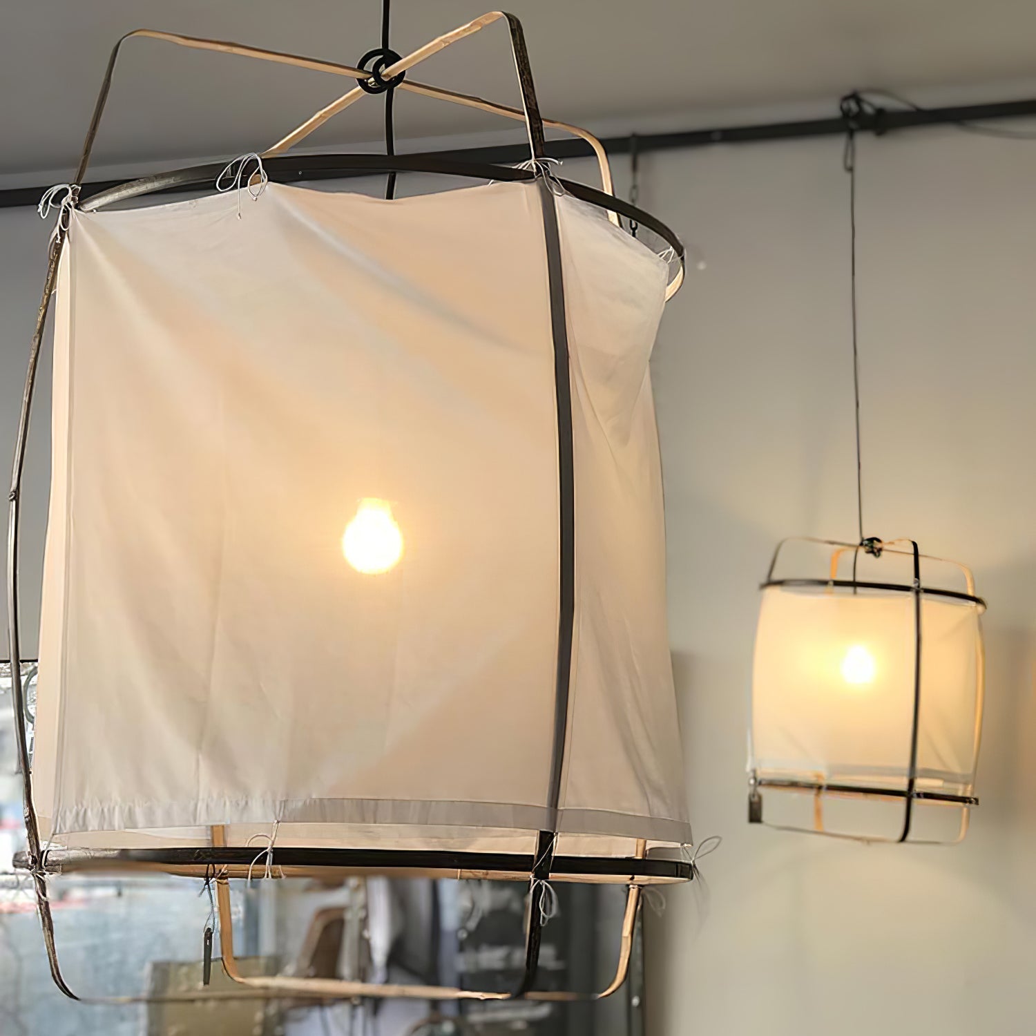 Bamboo Pendant Light | Natural Bamboo & Linen | 40cm Diameter