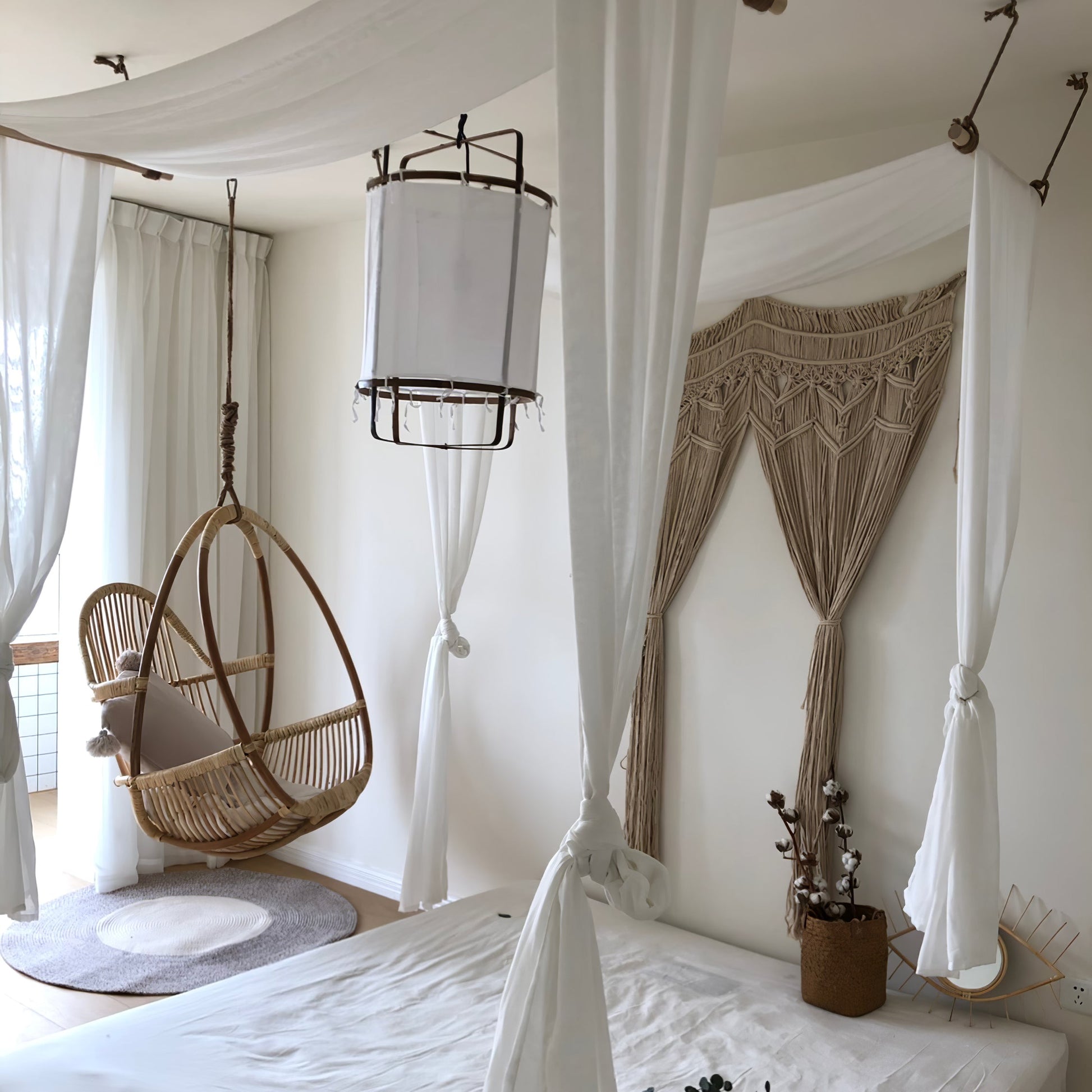 Bamboo Pendant Light | Natural Bamboo & Linen | 40cm Diameter