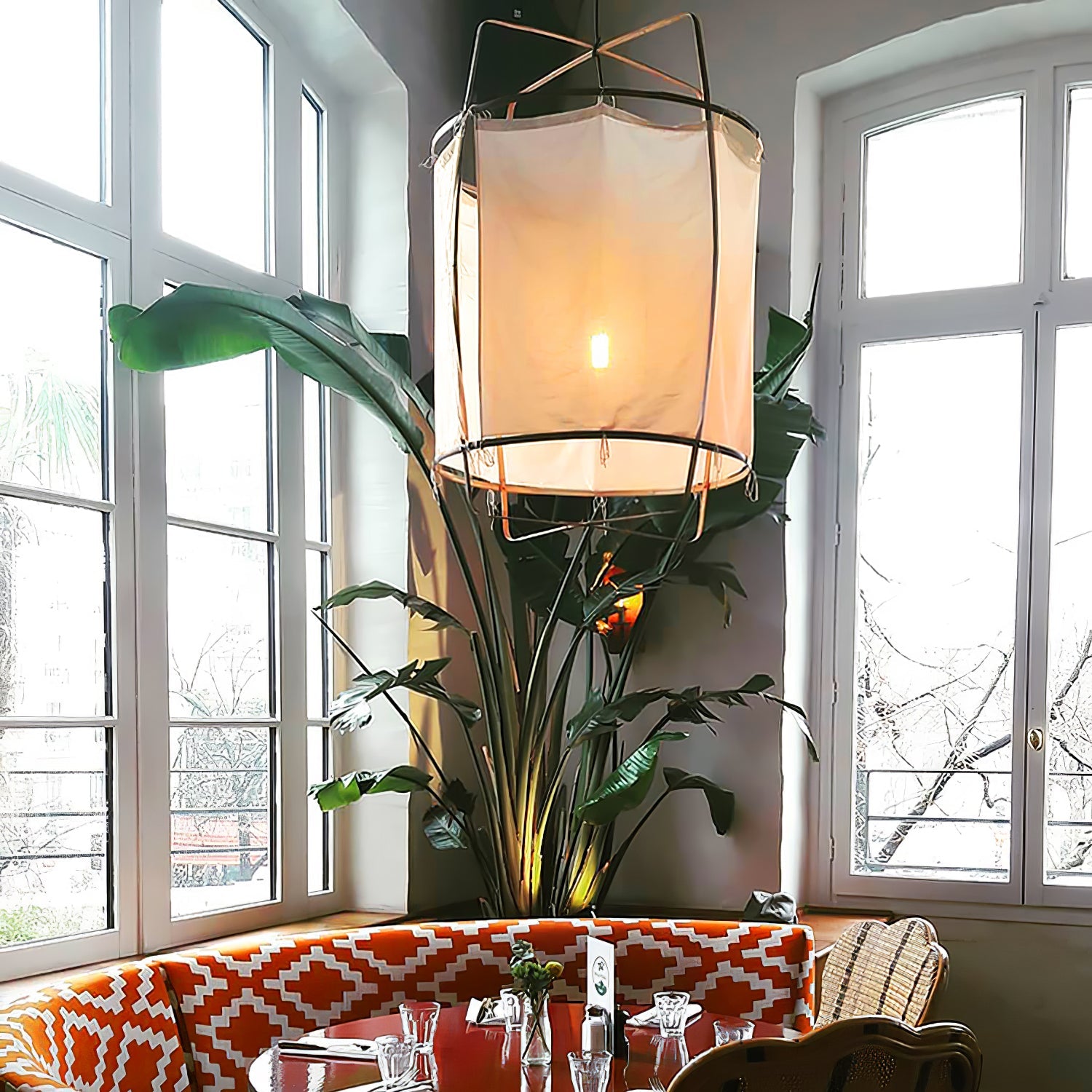 Bamboo Pendant Light | Natural Bamboo & Linen | 40cm Diameter