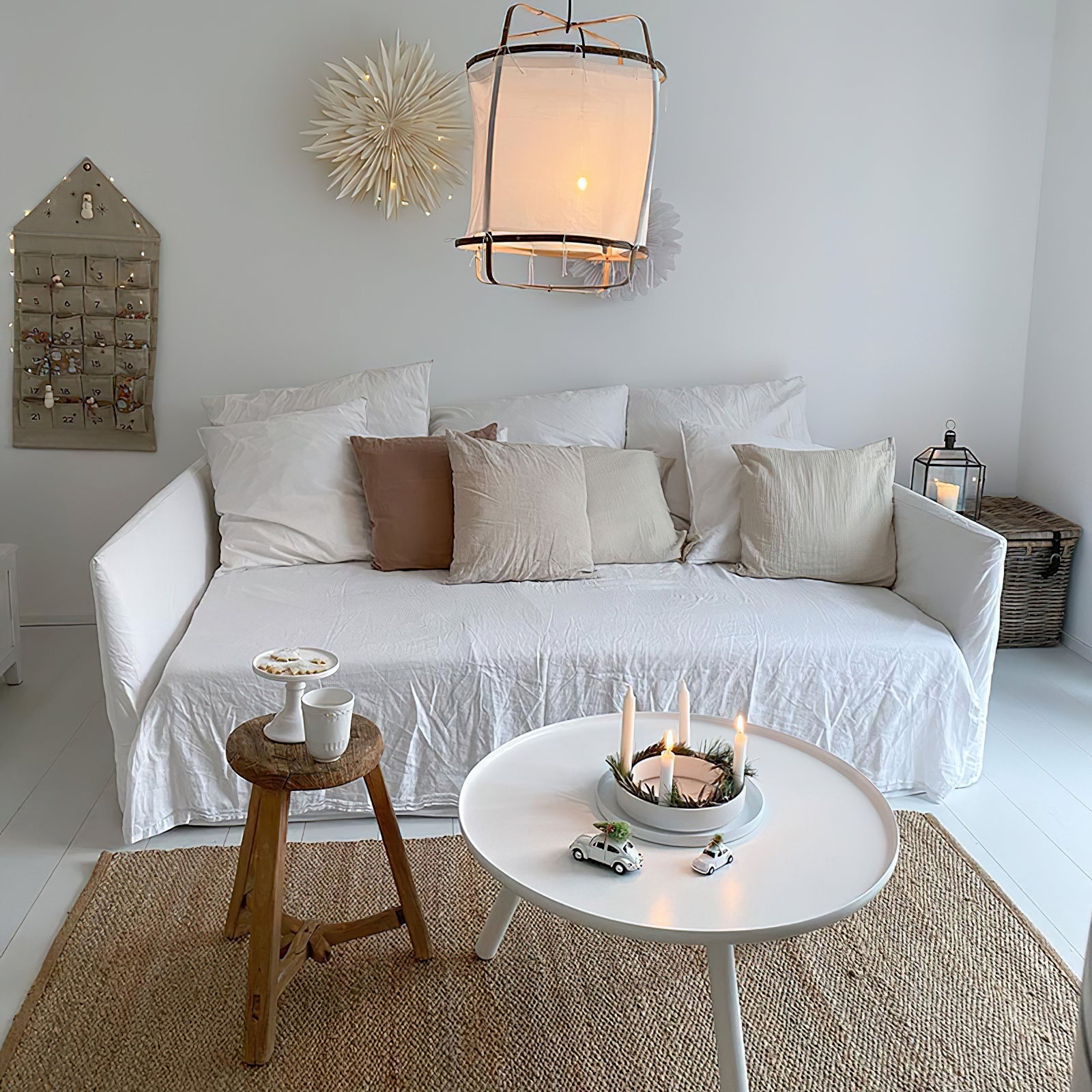 Bamboo Pendant Light | Natural Bamboo & Linen | 40cm Diameter
