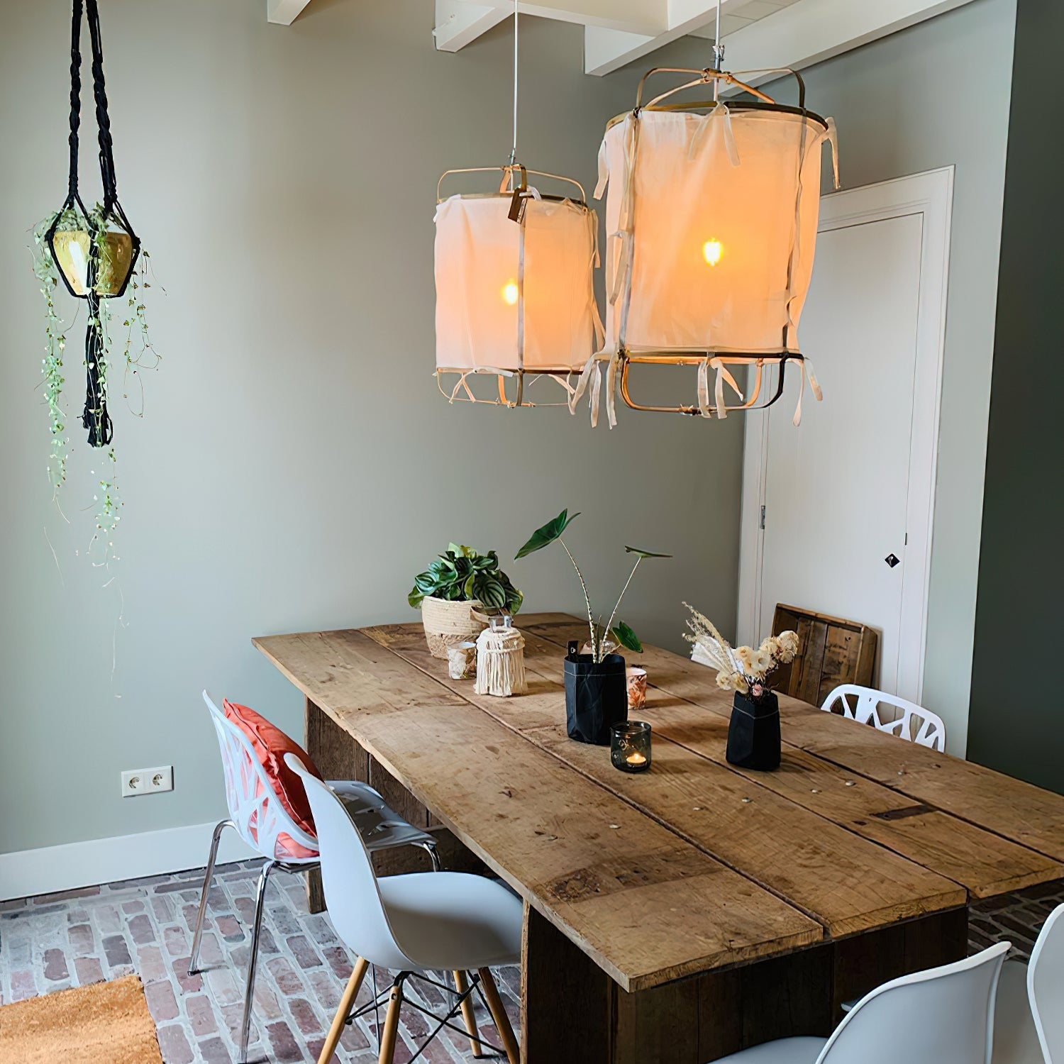 Bamboo Pendant Light | Natural Bamboo & Linen | 40cm Diameter