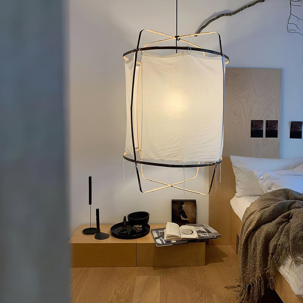 Bamboo Pendant Light | Natural Bamboo & Linen | 40cm Diameter