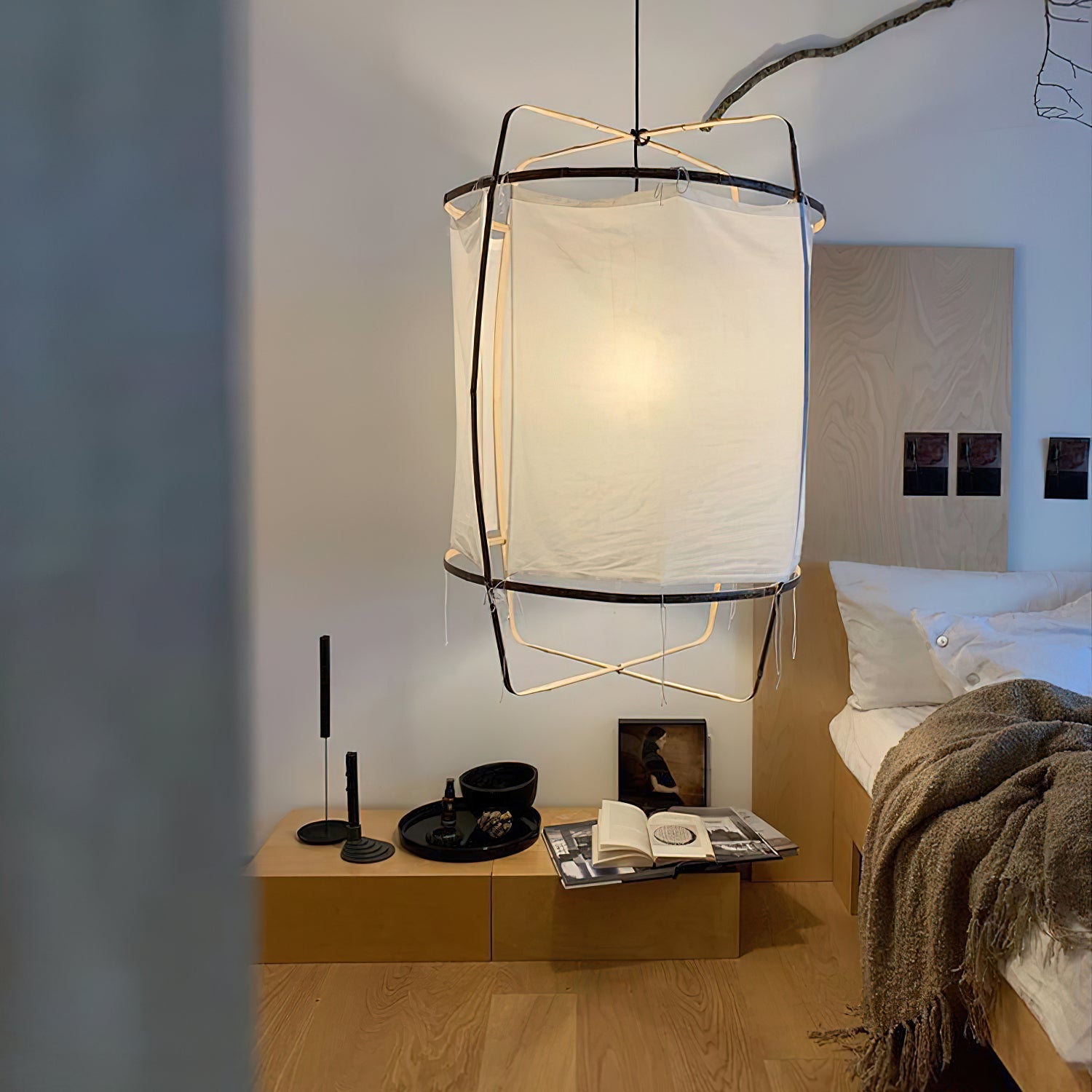 Bamboo Pendant Light | Natural Bamboo & Linen | 40cm Diameter