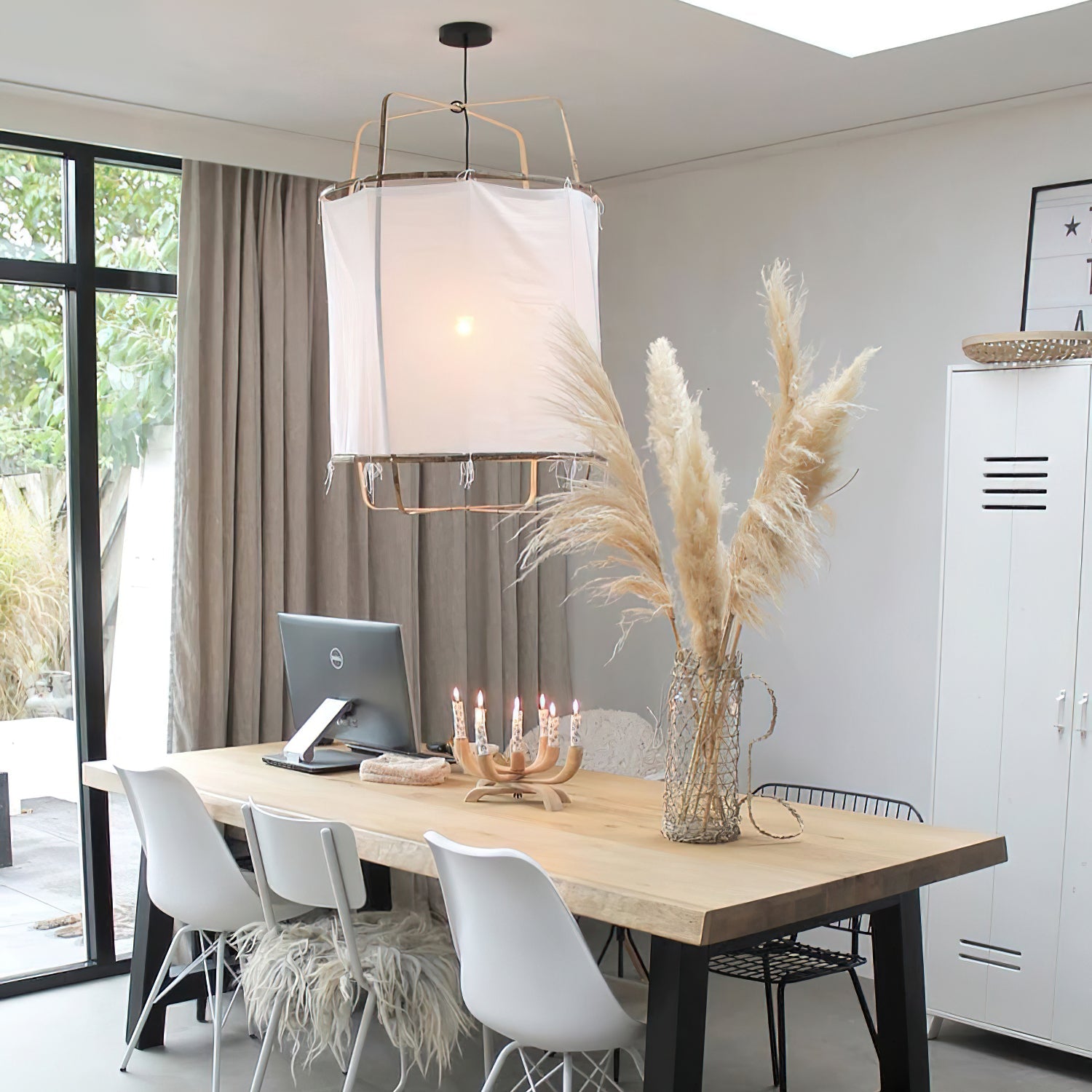 Bamboo Pendant Light | Natural Bamboo & Linen | 40cm Diameter