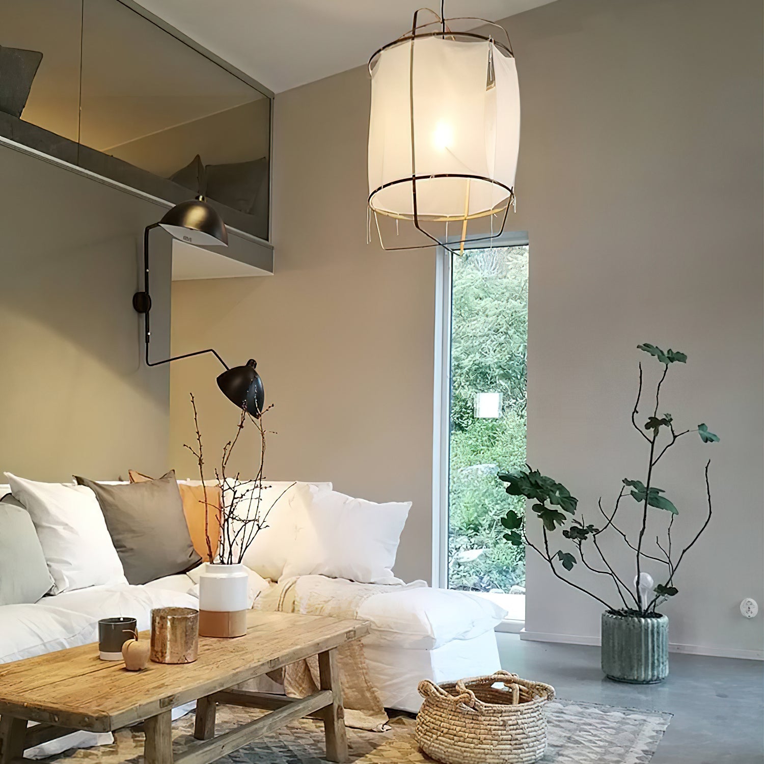 Bamboo Pendant Light | Natural Bamboo & Linen | 40cm Diameter