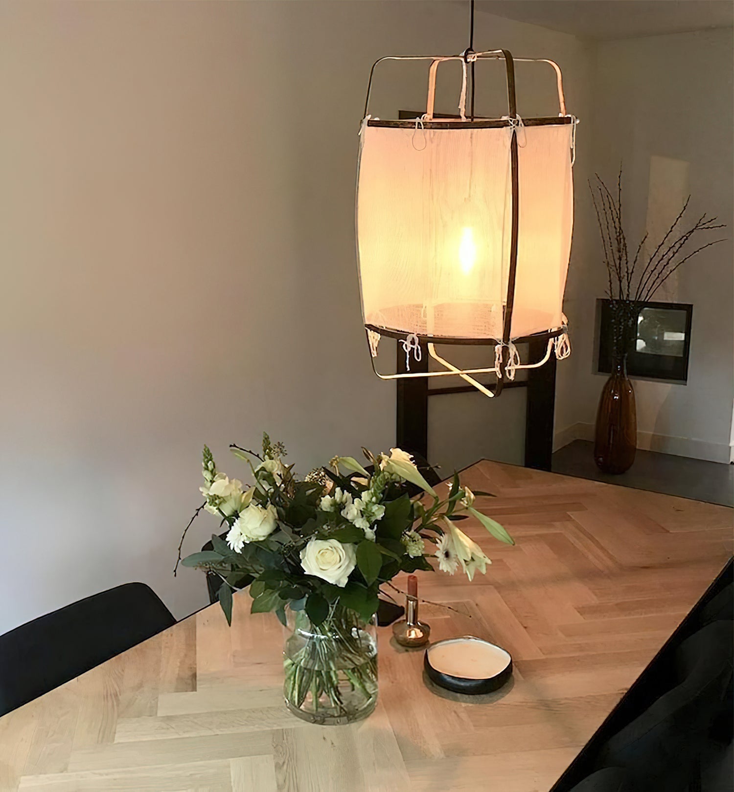 Bamboo Pendant Light | Natural Bamboo & Linen | 40cm Diameter