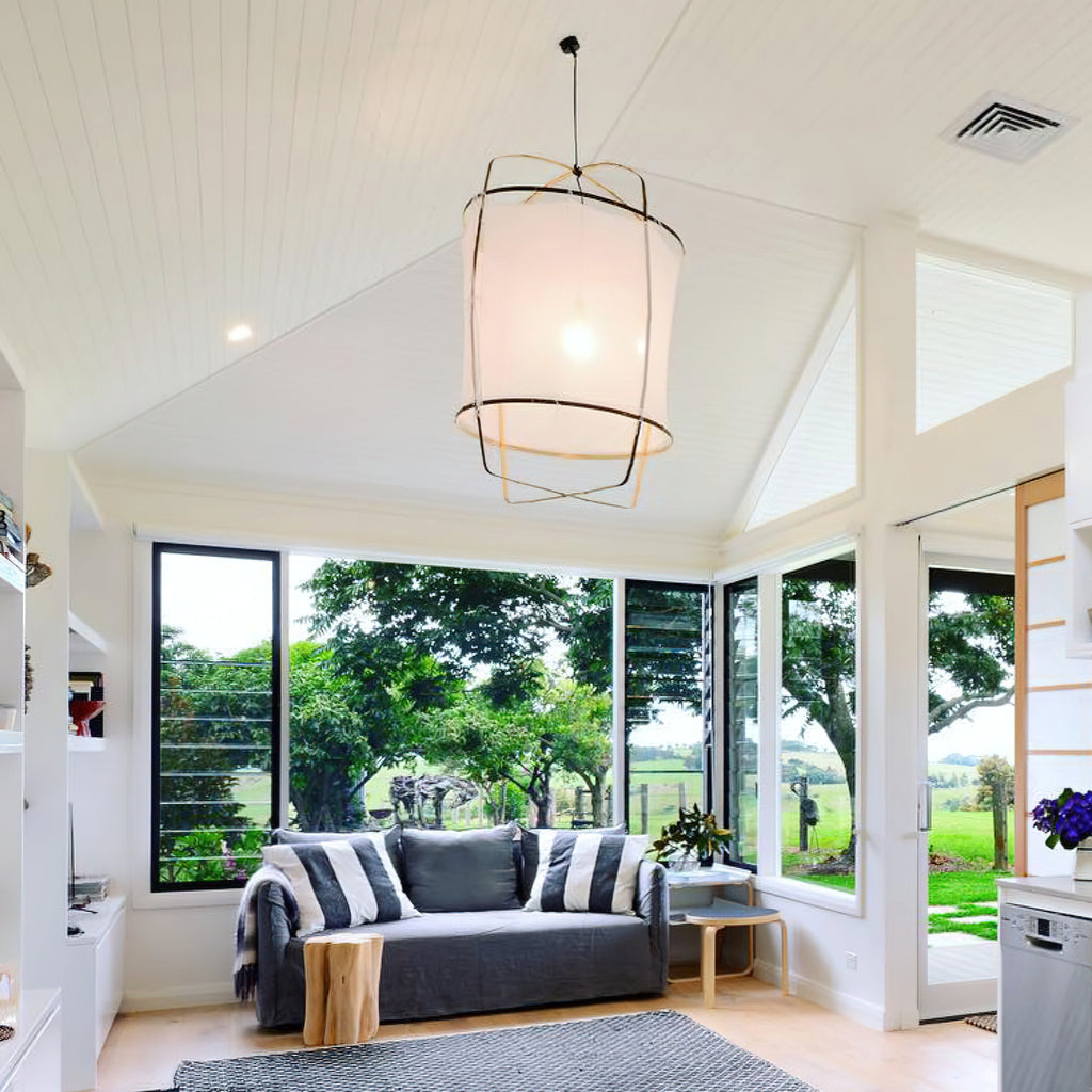 Bamboo Pendant Light | Natural Bamboo & Linen | 40cm Diameter