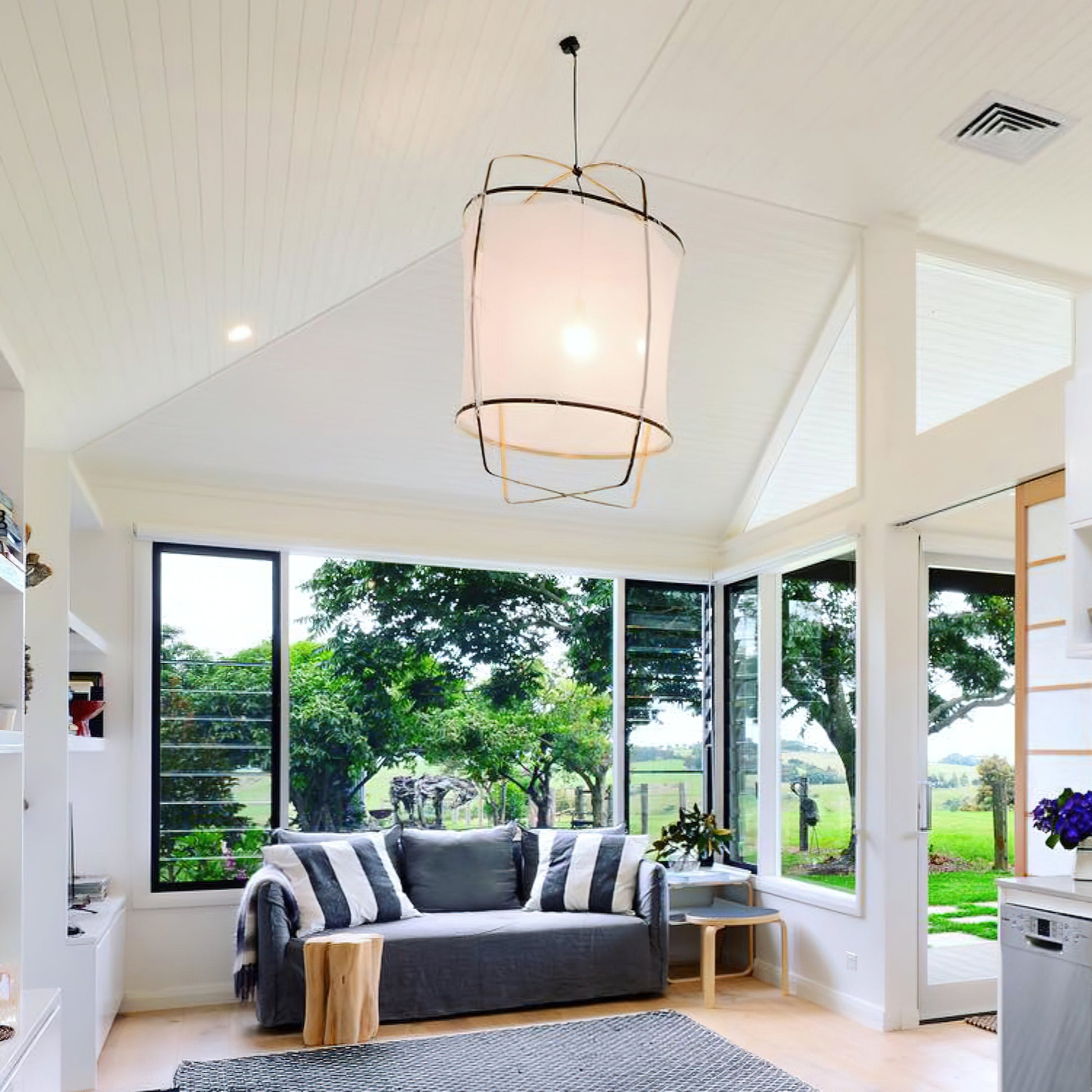 Bamboo Pendant Light | Natural Bamboo & Linen | 40cm Diameter