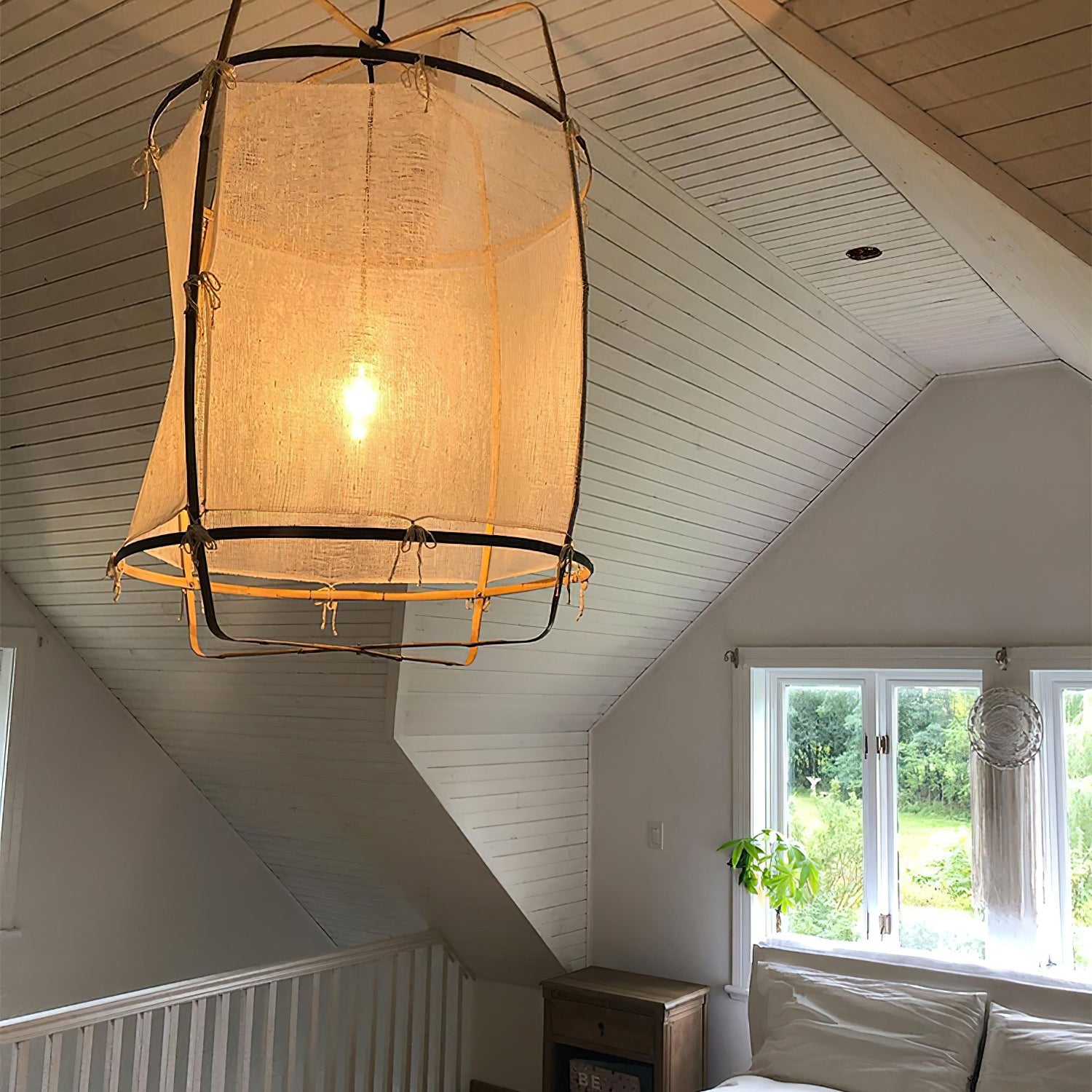 Bamboo Pendant Light | Natural Bamboo & Linen | 40cm Diameter