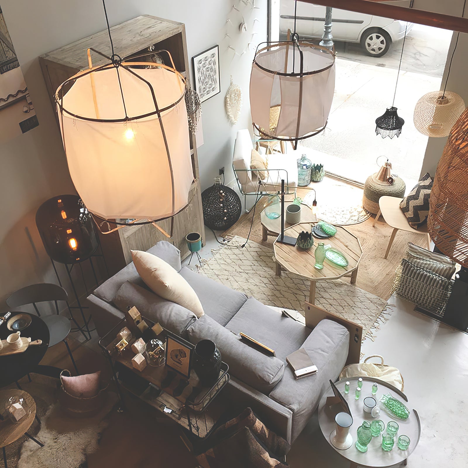 Bamboo Pendant Light | Natural Bamboo & Linen | 40cm Diameter