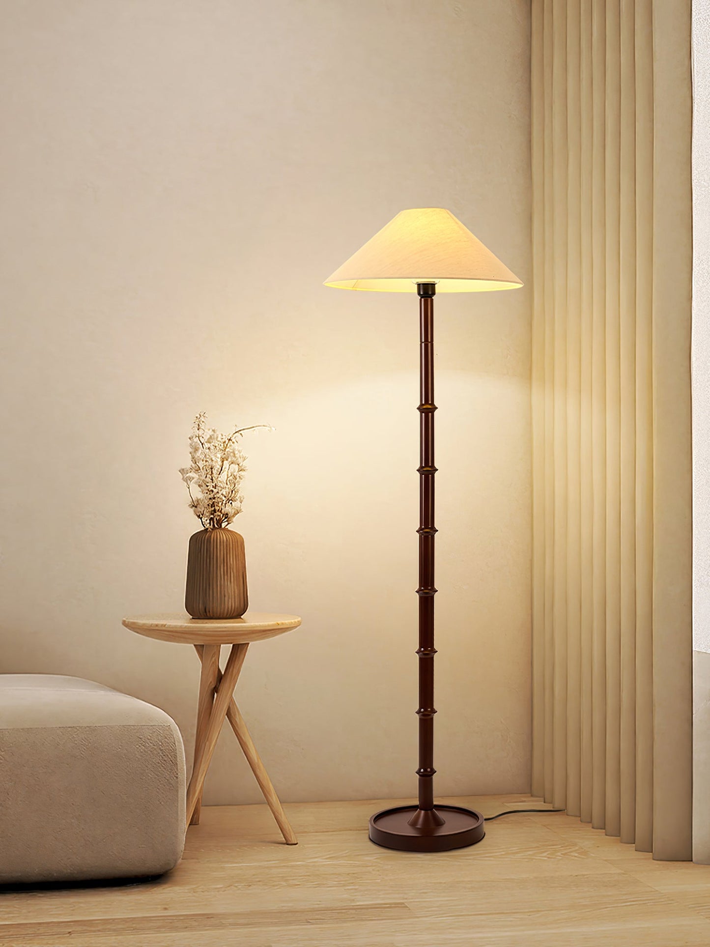 Bamboo Knot Floor Lamp | Wood & Brass | Retro Style, 150cm