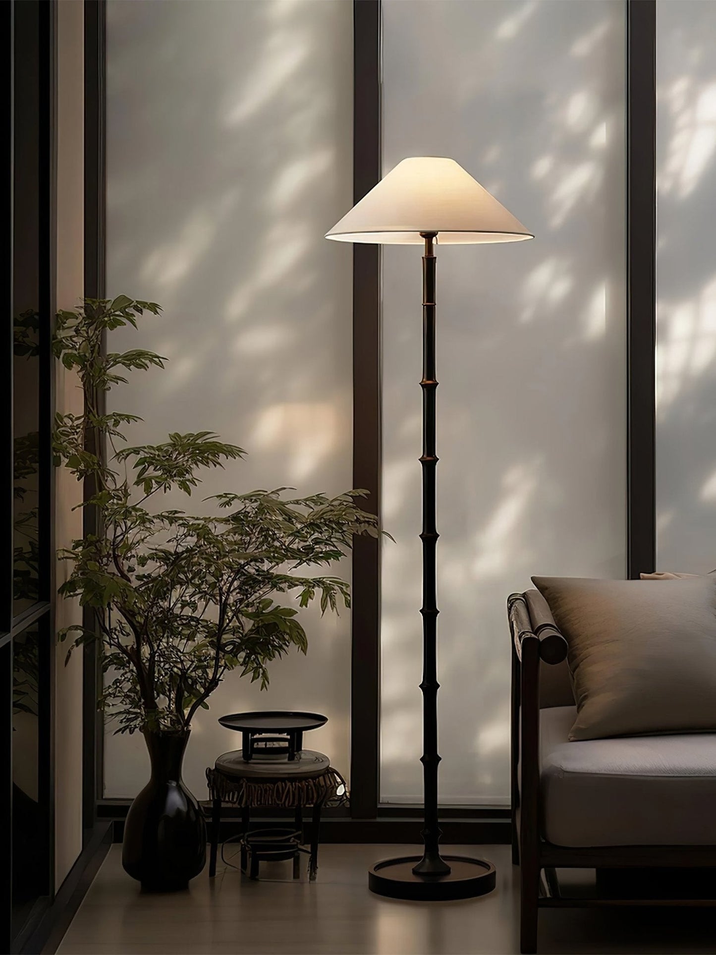 Bamboo Knot Floor Lamp | Wood & Brass | Retro Style, 150cm