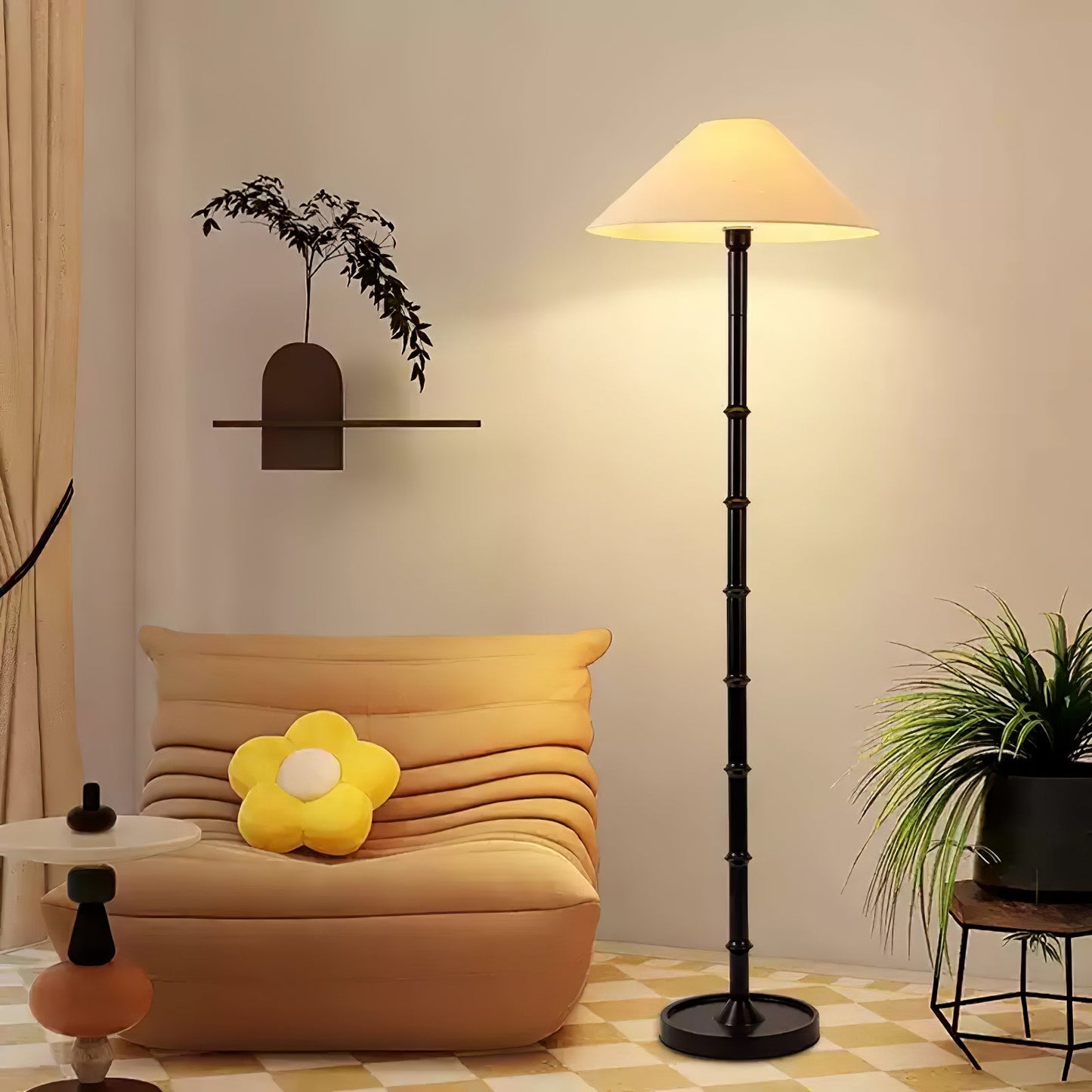 Bamboo Knot Floor Lamp | Wood & Brass | Retro Style, 150cm