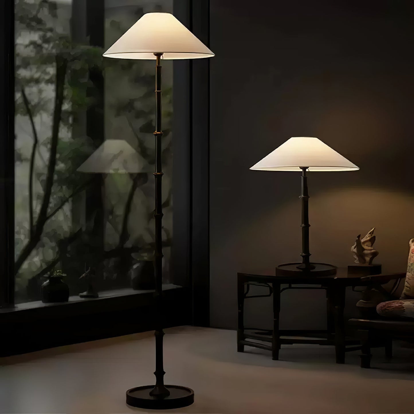 Bamboo Knot Floor Lamp | Wood & Brass | Retro Style, 150cm