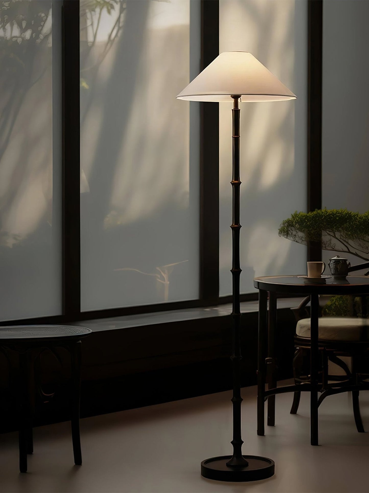 Bamboo Knot Floor Lamp | Wood & Brass | Retro Style, 150cm