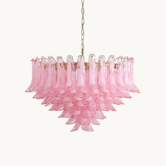 Murano Chandelier | Gold Frame with Pink Glass | 95cm Diameter