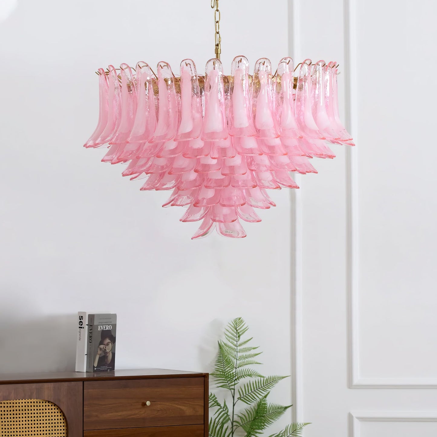 Murano Chandelier | Gold Frame with Pink Glass | 95cm Diameter