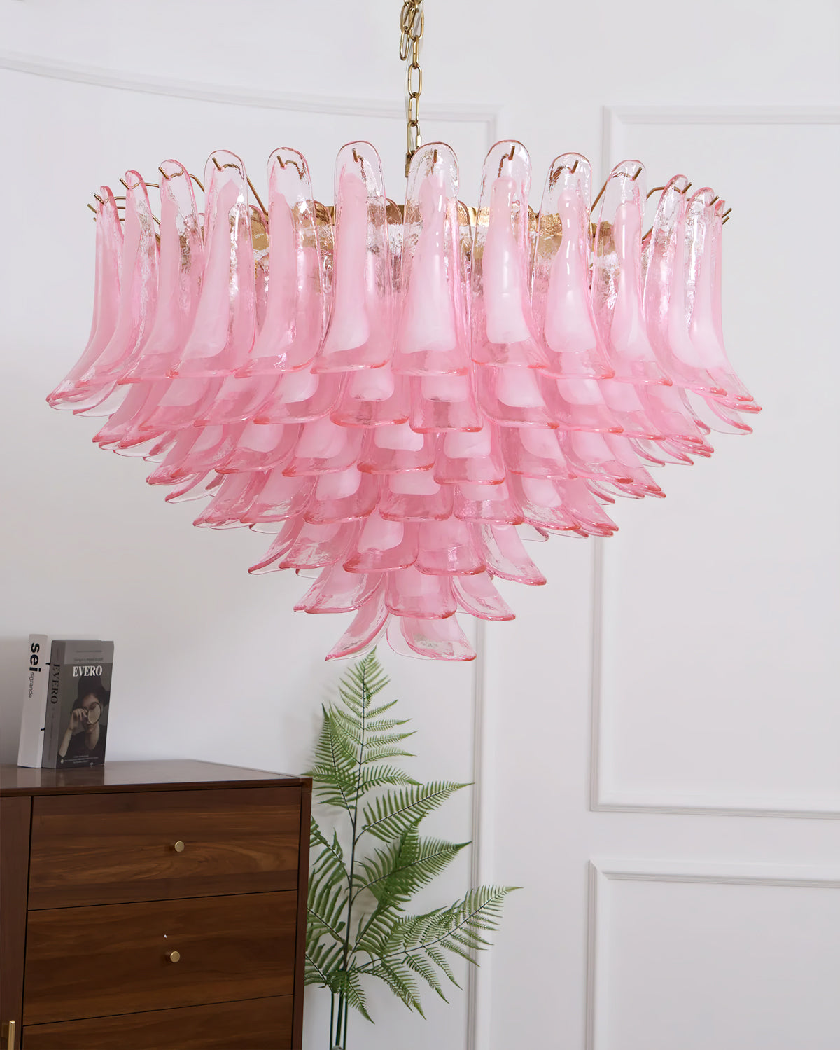 Murano Chandelier | Gold Frame with Pink Glass | 95cm Diameter