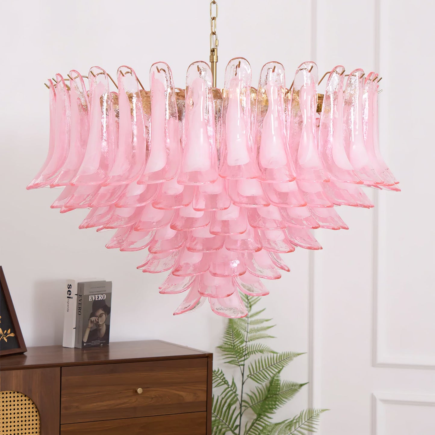 Murano Chandelier | Gold Frame with Pink Glass | 95cm Diameter