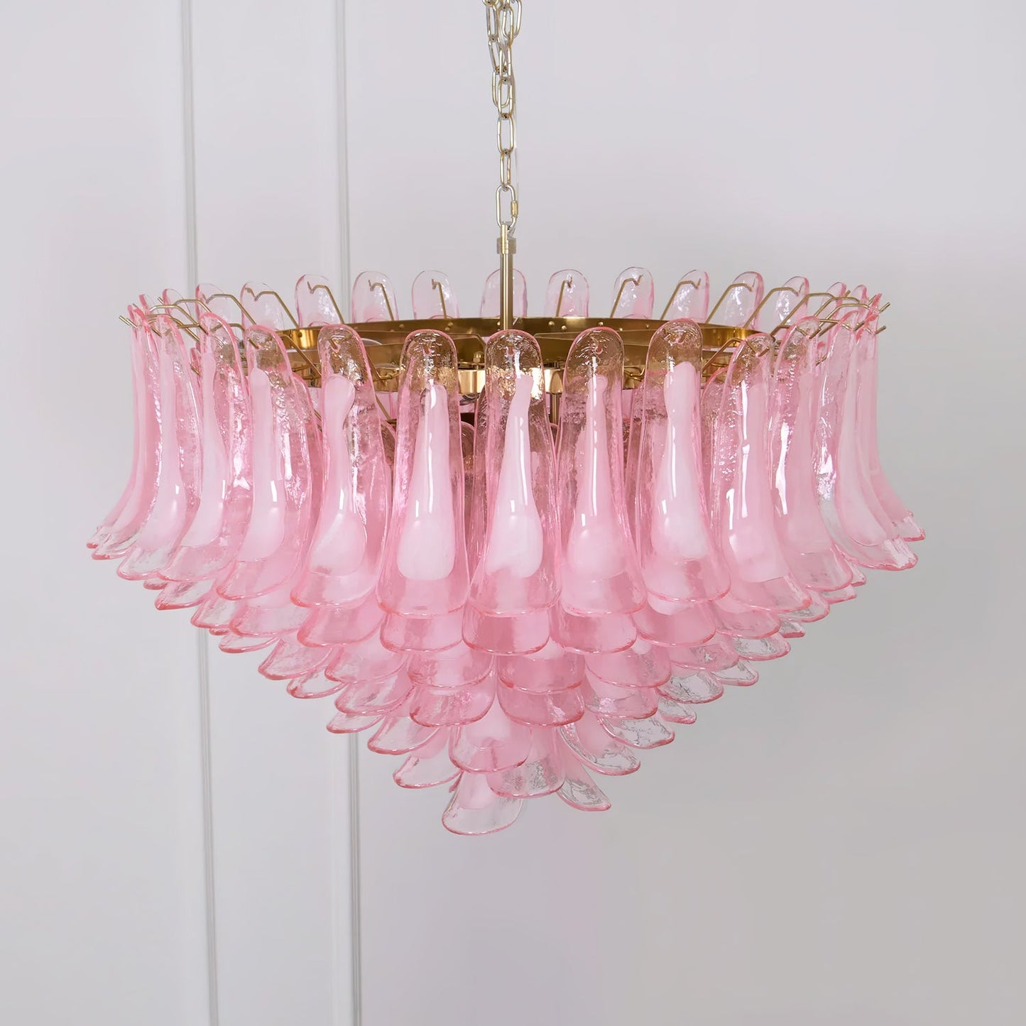 Murano Chandelier | Gold Frame with Pink Glass | 95cm Diameter