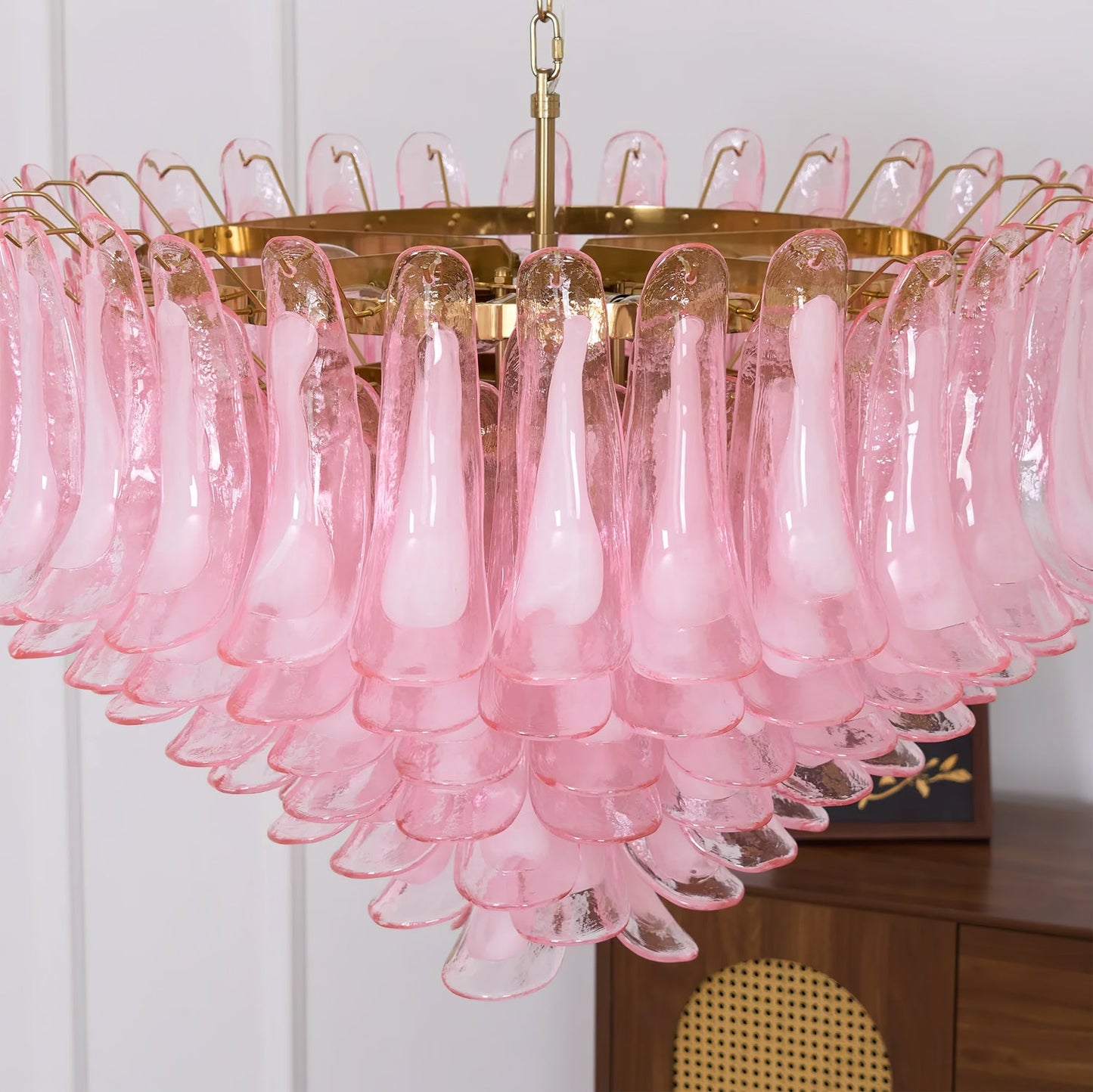 Murano Chandelier | Gold Frame with Pink Glass | 95cm Diameter