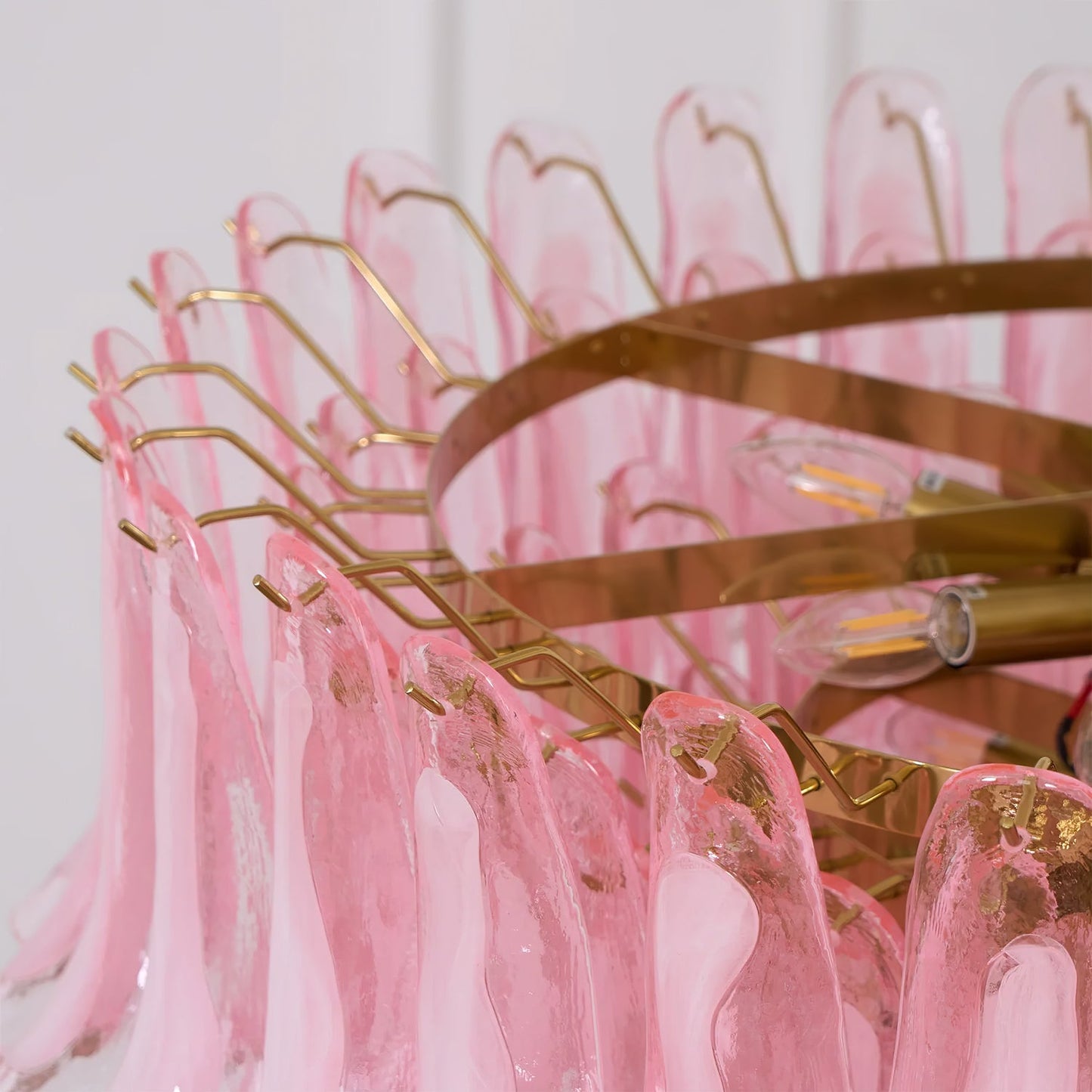 Murano Chandelier | Gold Frame with Pink Glass | 95cm Diameter