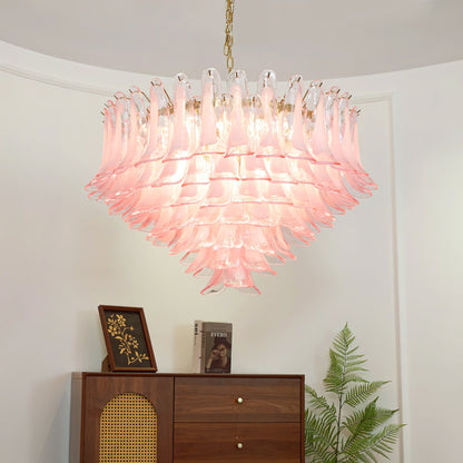Murano Chandelier | Gold Frame with Pink Glass | 95cm Diameter