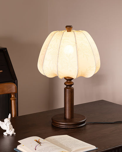 Bari Fabric Table Lamp | Vintage Design | Walnut & Beige