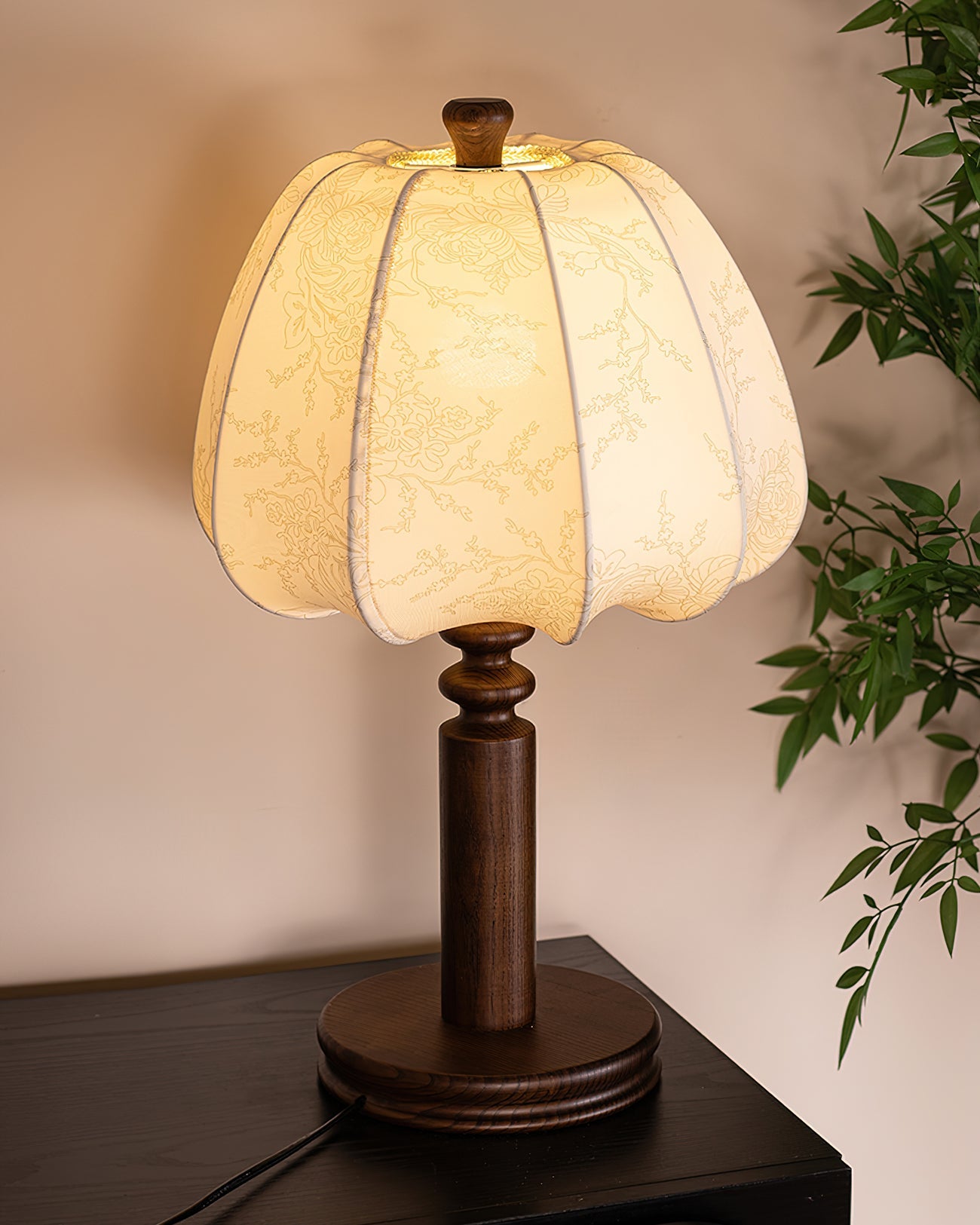 Bari Fabric Table Lamp | Vintage Design | Walnut & Beige