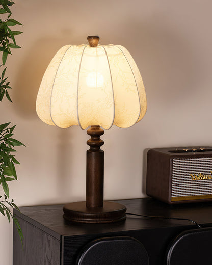 Bari Fabric Table Lamp | Vintage Design | Walnut & Beige