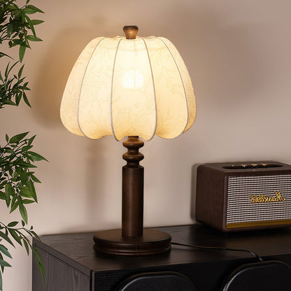 Bari Fabric Table Lamp | Vintage Design | Walnut & Beige