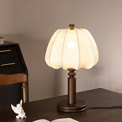 Bari Fabric Table Lamp | Vintage Design | Walnut & Beige
