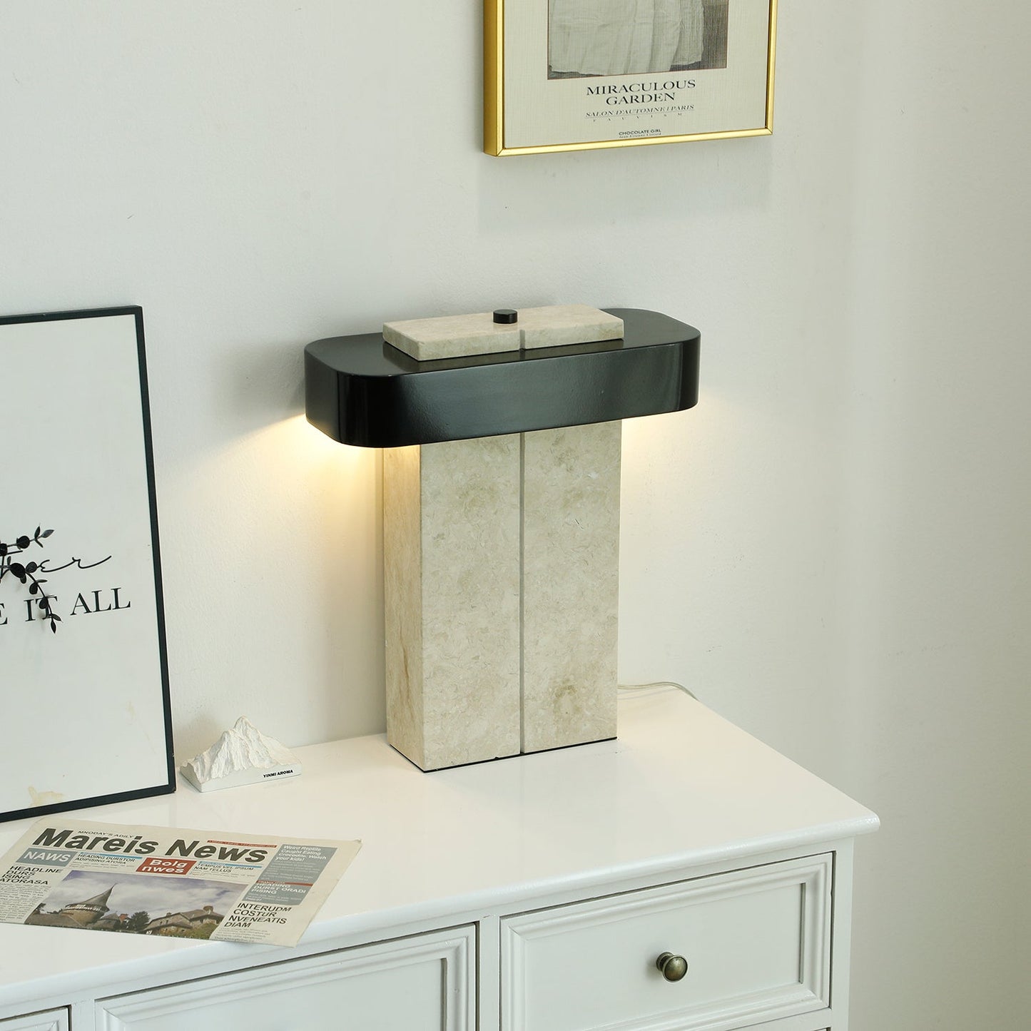 Bastion Marble Table Lamp | Marble & Metal | Black/Beige
